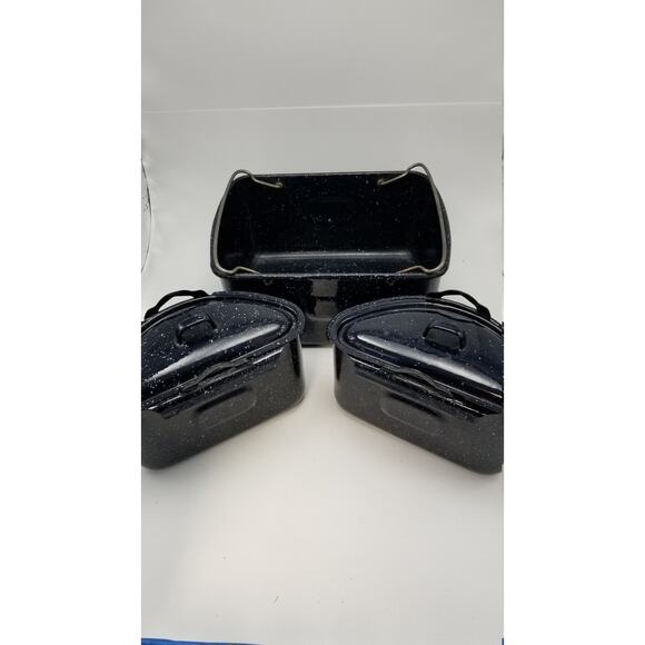 Vintage Enamelware Roaster Pans, Graniteware Camping Set - Picture 5 of 5